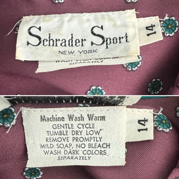 Vintage 70s/80s Schrader Sport ruffle collar floral shirt shift dress size M - Picture 5 of 7